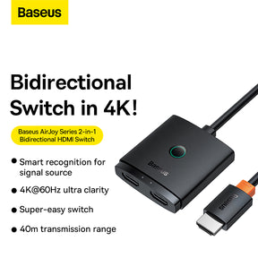 Baseus AirJoy Series 2-in-1 Bidirectional HDMI Switch with 1m Cable Cluster Black