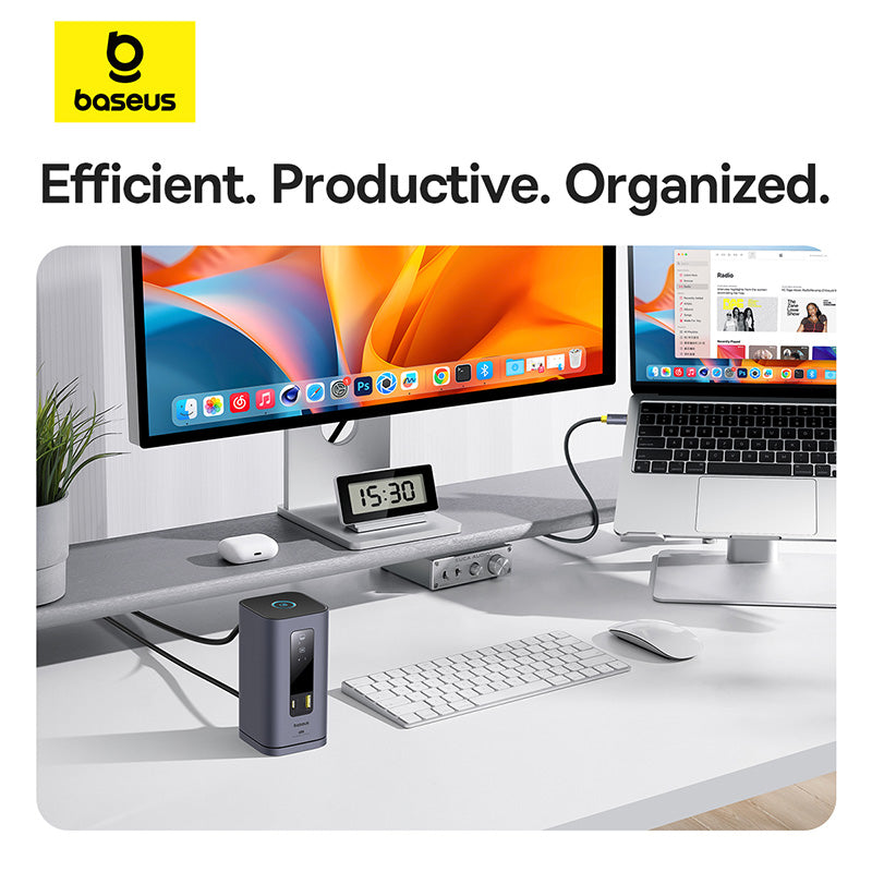 OS-Baseus Spacemate 系列 11 合 1 (MAC) 扩展坞 深空灰色 (USB-C 转 3*HDMI 4K@60Hz+2*USB-A (10Gbps)+1*USB-C (10Gbps)+1*RJ45+2*USB-A (480Mbps)+1*USB-C (PD)+1*3.5mm 音频