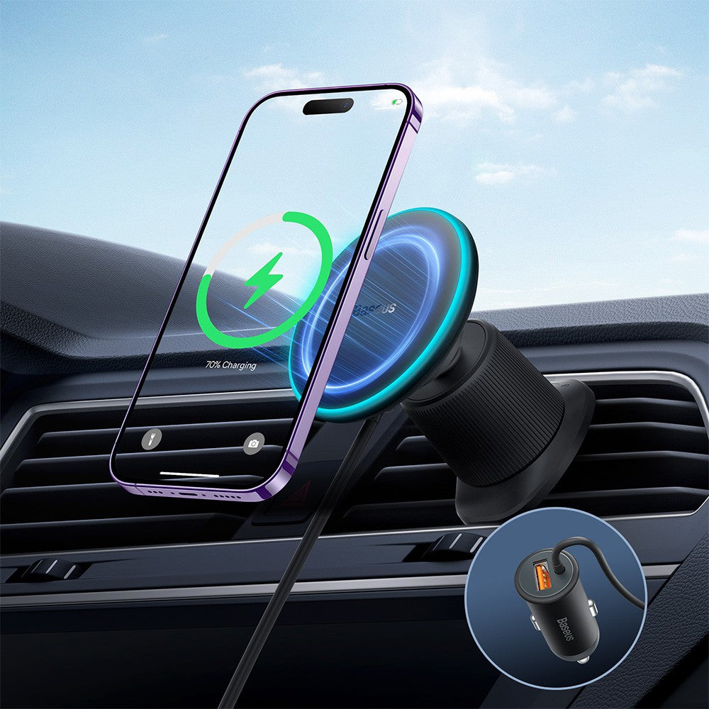 Basues CW01 Magnetic Wireless Charging Car Mount 40W (Wireless Charging 15W and USB-A 25W) Claw Edition-Cluster Black