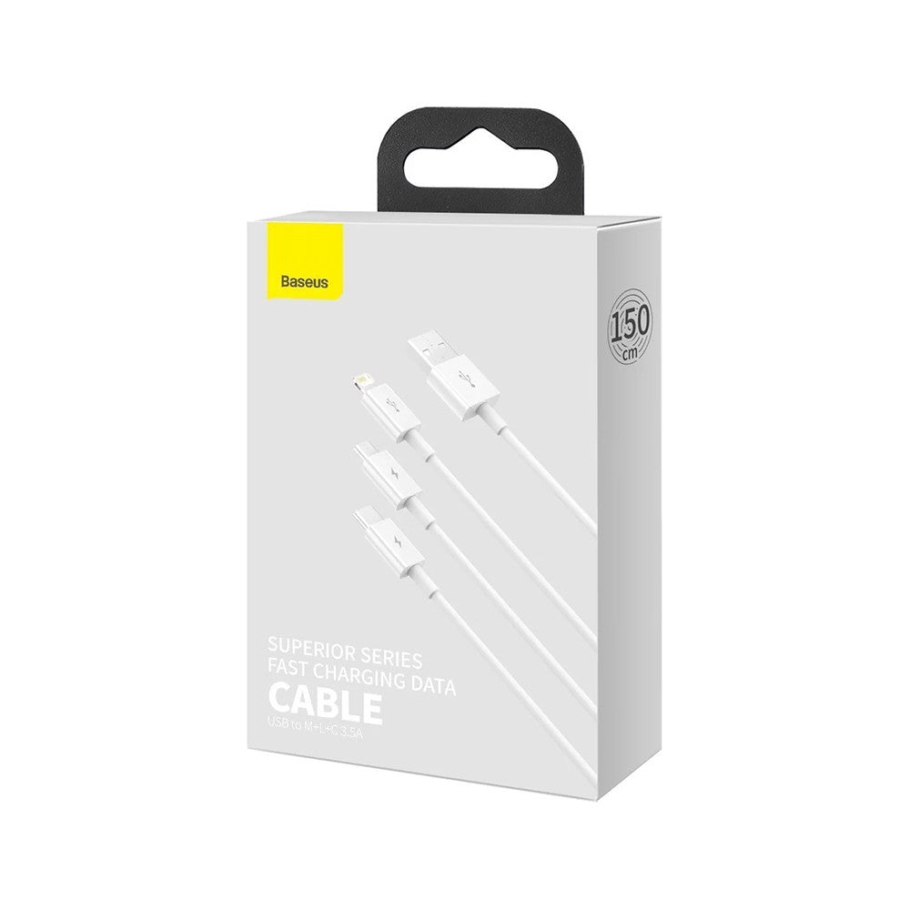 Baseus Superior Series Fast Charging Data Cable USB to M+L+C 3.5A 1.5m-White